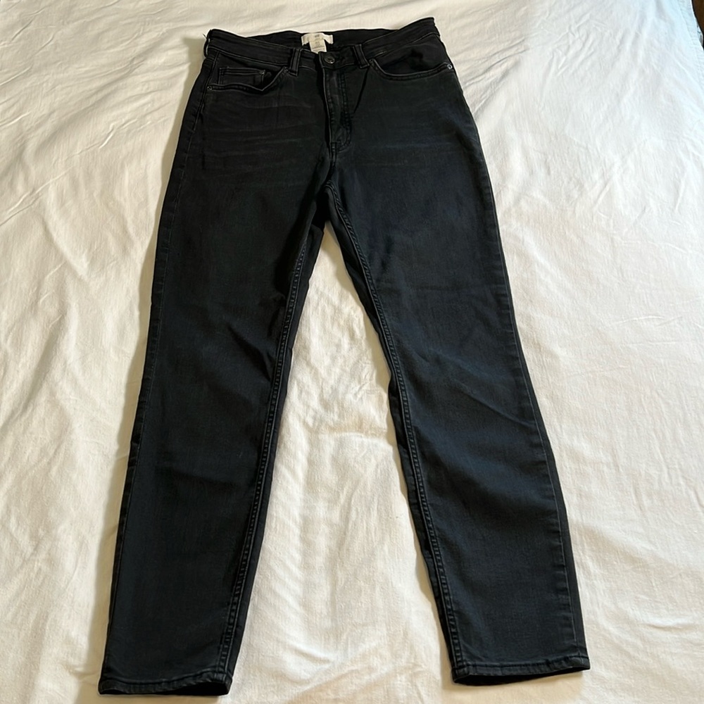 H&M LOGG Black Gray High Waisted Skinny Jeans Size 8